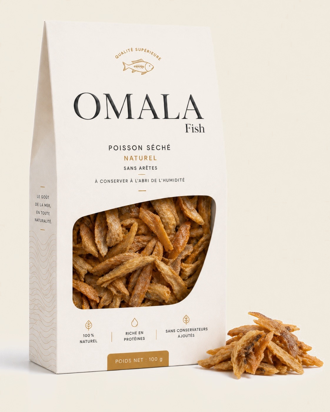 OMALA Fish Édition Naturel — Sachet de poisson séché premium sans arêtes, 100 g